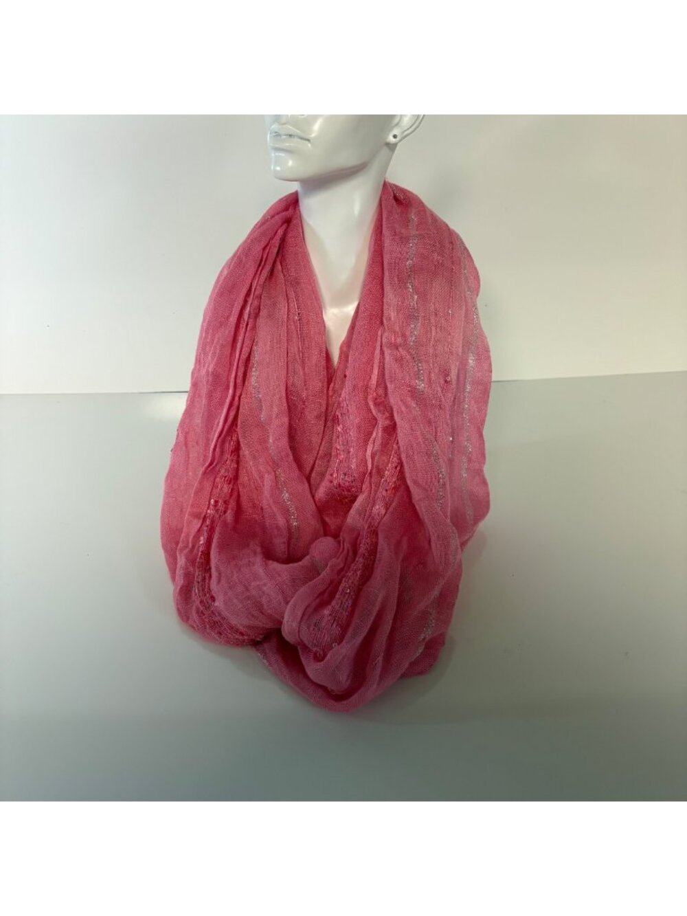 Simply Noelle Shimmering Pink Infinity Scarf Silver Metallic Threads Lightweight